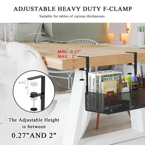 Turfson Office Under Desk Organizer Storage, Metal 3-IN-1 Clamp On Desk Side and Desktop File Document Magazine Organization Wall Hanging Bin Holder Office Supplies For Home School Essentials
