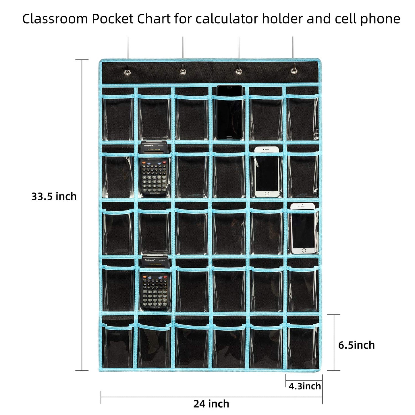 KEEPJOY Classroom Pocket Chart Organizer,Cell Phones Calculator Holder for Classroom with 30 Clear Pockets and Number Sticker Size 33.5x 24.5 Inch (2pack-black)