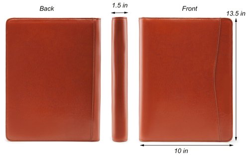 Vegan Leather Portfolio, Brown leather Padfolio, 10x13.5 inch briefcase with 3 Ring Binder, Faux leather Portfolio fit for A4 Letter Size notepad, Leather padfolio for Men and Women