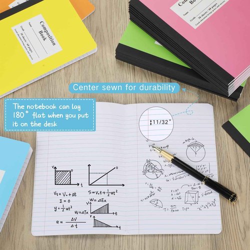 Janlaugh Composition Notebooks Bulk Wide Ruled Lined, 8.5 x 5.5 Inch, 30 Sheets/60 Pages, Back to School Supplies, First Day of School Notebooks for Teacher Student Office Supplies(50 Pack)
