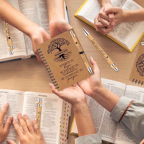 Kosiz 80 Pcs/40 Set Christian Gifts Bulk Religious Spiral Notebook with Bible Verse Pen Prayer Journal Inspirational Notepad for Men Women Church Friends Birthday Sunday School (English Tree of Life)