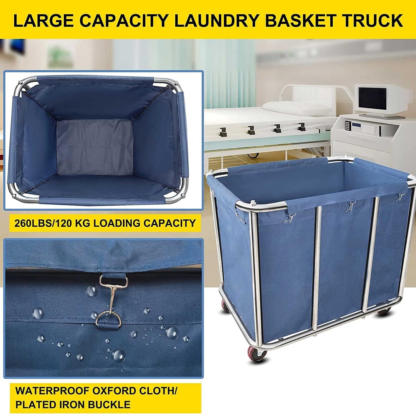 **11.35 Bushel Industrial Rolling Laundry Cart - Heavy Duty Laundry Basket with Wheels | 35.4''L x 25.6''W x 31.5''H**
