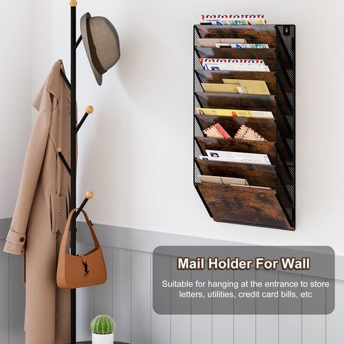 PAG-Mass Hanging Wall File Organizer, 8 Tier Wall Mounted Mail Documents Literature Magazine Envelopes Holder, Suitable for Home/Office/School (8-Tier)