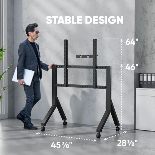 ONKRON Mobile TV Stand - Heavy Duty Rolling Cart for 70-110 Inch Screens | Adjustable VESA 200x200-1000x800, 276 lbs Capacity, Black