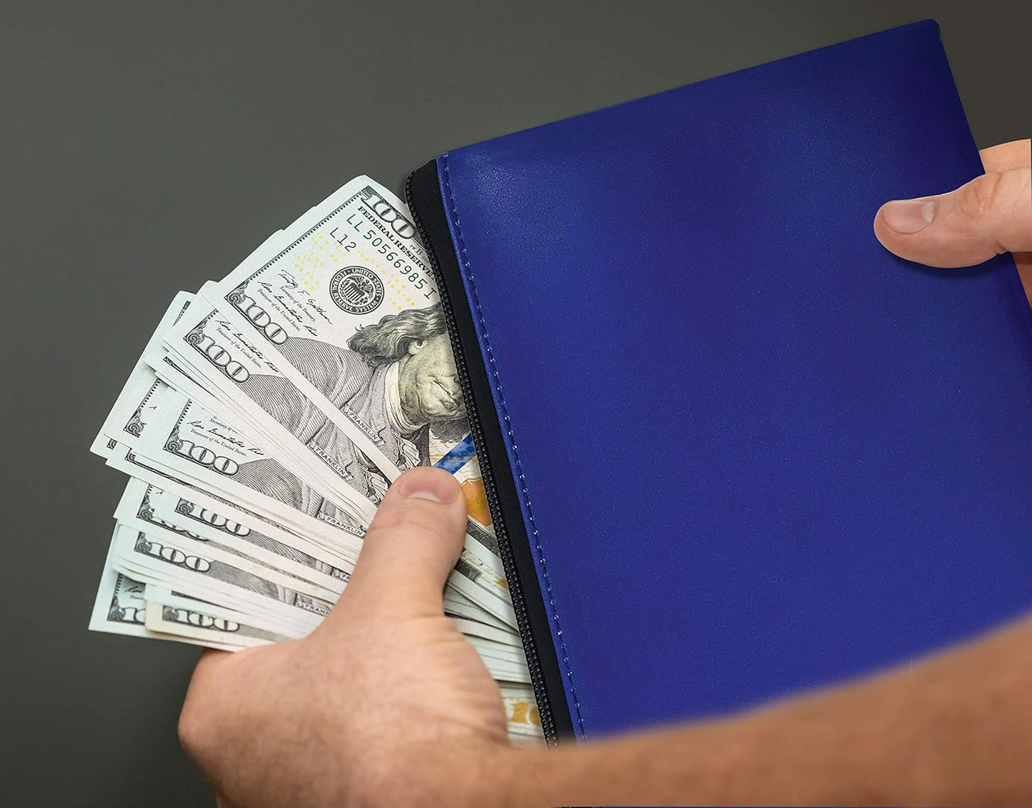Better Office Products Zippered Security Bank Deposit Bag - Leatherette Cash & Coin Utility Pouch | Blue, 6 Pack