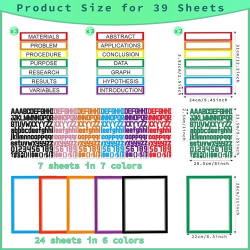 AKONEGE Science Fair Board Supplies - 39 Sheets with 24 Self-Adhesive Presentation Titles & Colorful Stickers
