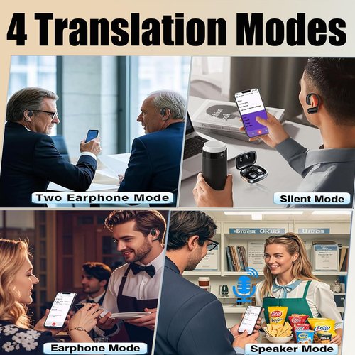 Haiseire Translation Earbuds Real Time,AI Languages Translator Earbuds,Audifonos Traductores Inglés español,Translating Headphones Bone Conduction,Bluetooth Translation Earbuds,M74 Black
