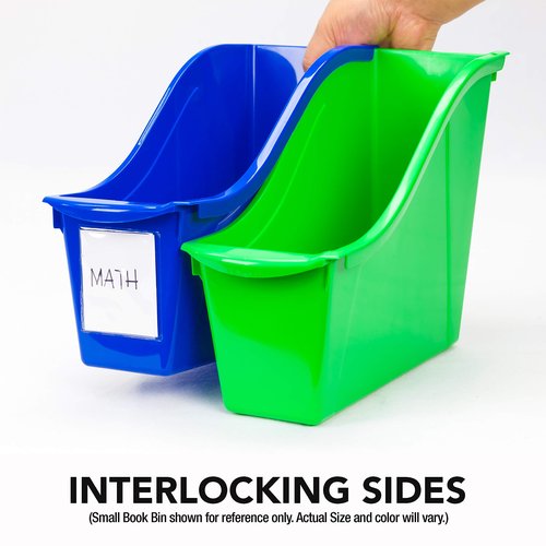 Storex Large Book Bin, Interlocking Plastic Organizer for Home, Office and Classroom, Green, 6-Pack (71104U06C)
