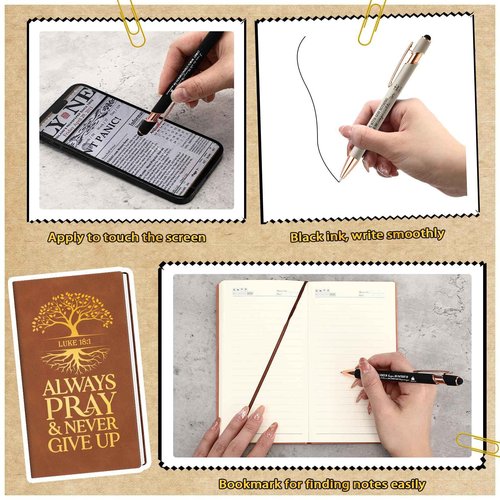 Crtiin 20 Sets/ 40 Pcs Christian Gifts Bulk Religious Notebooks Church Notepads with Motivational Pens Tree of Life Bible Verse Leather Prayer Journal Gifts for Men Women(Neutral Colors)