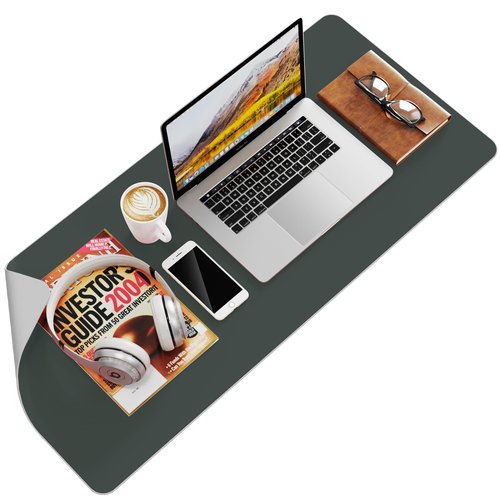 Damcrop Desk Pad Mat Protector, Makeup Mat Dual-Sided PU Leather, Non-Slip Desk Pad with Suede Backing, Waterproof Vanity Organizer Mat, Multi-Use as Mouse Pad or Keyboard Mat 23.62''*11.81''