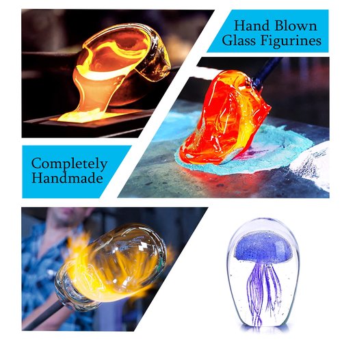 QFkris Hand Blown Purple Glass Jellyfish Figurines Collectibles, Glass Paperweight Sea Animal Sculpture for Fish Tank Table Decor