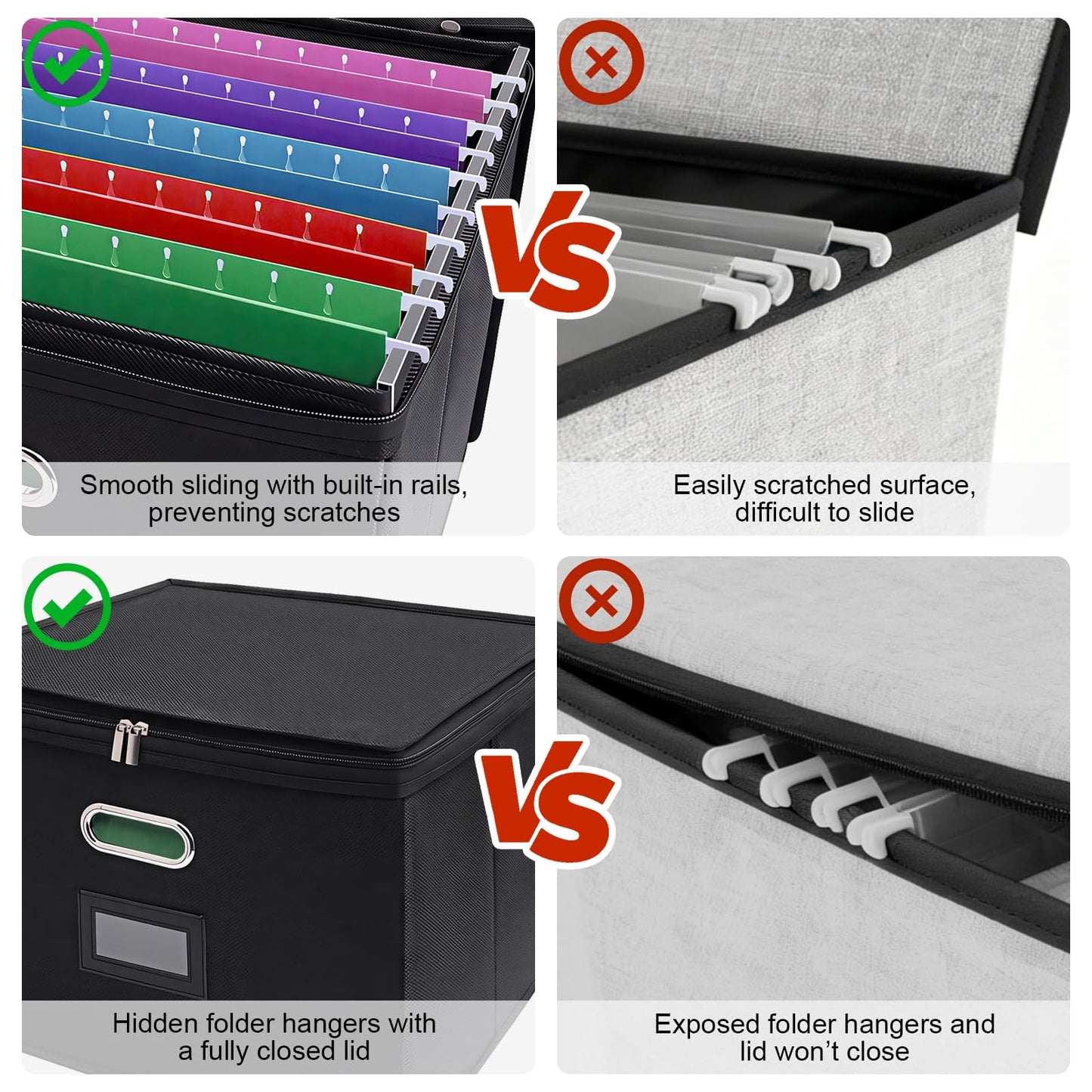 Succwoah 8 Pack File Organizer Boxes with Lids, Collapsible Document Storage Bin with Mesh Pockets & Zipper, Fits Letter/Legal Size Folders for Home Office Classroom Organization (Black, No Folders)