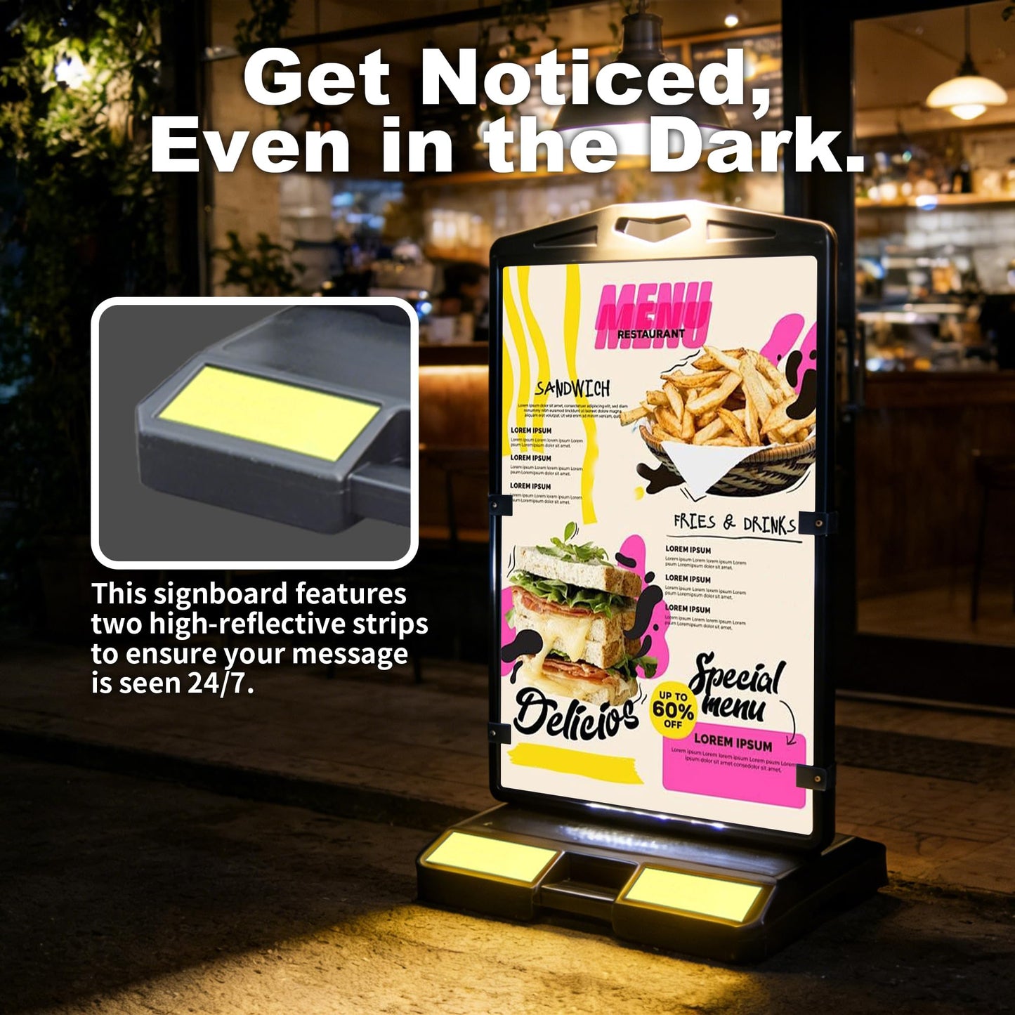 AMBUND 24"x36" Sidewalk Sign Stand, Double-Sided Heavy Duty Outdoor Signboard with Sand Fill Holes, Portable Folding Poster Business Sign for Outside Sidewalk Street Advertising, Weather Resistant