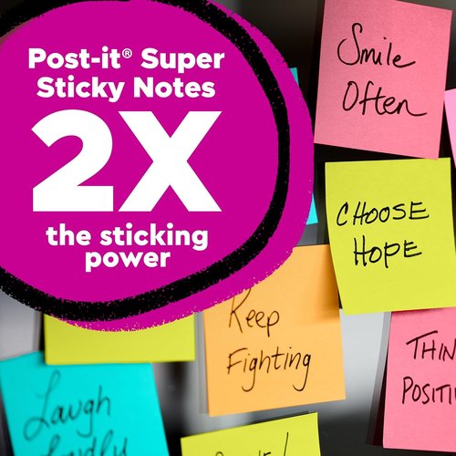 Post-it Super Sticky Notes - 3 x 3 Inch Pads | 2X Sticking Power - Summer Joy Collection