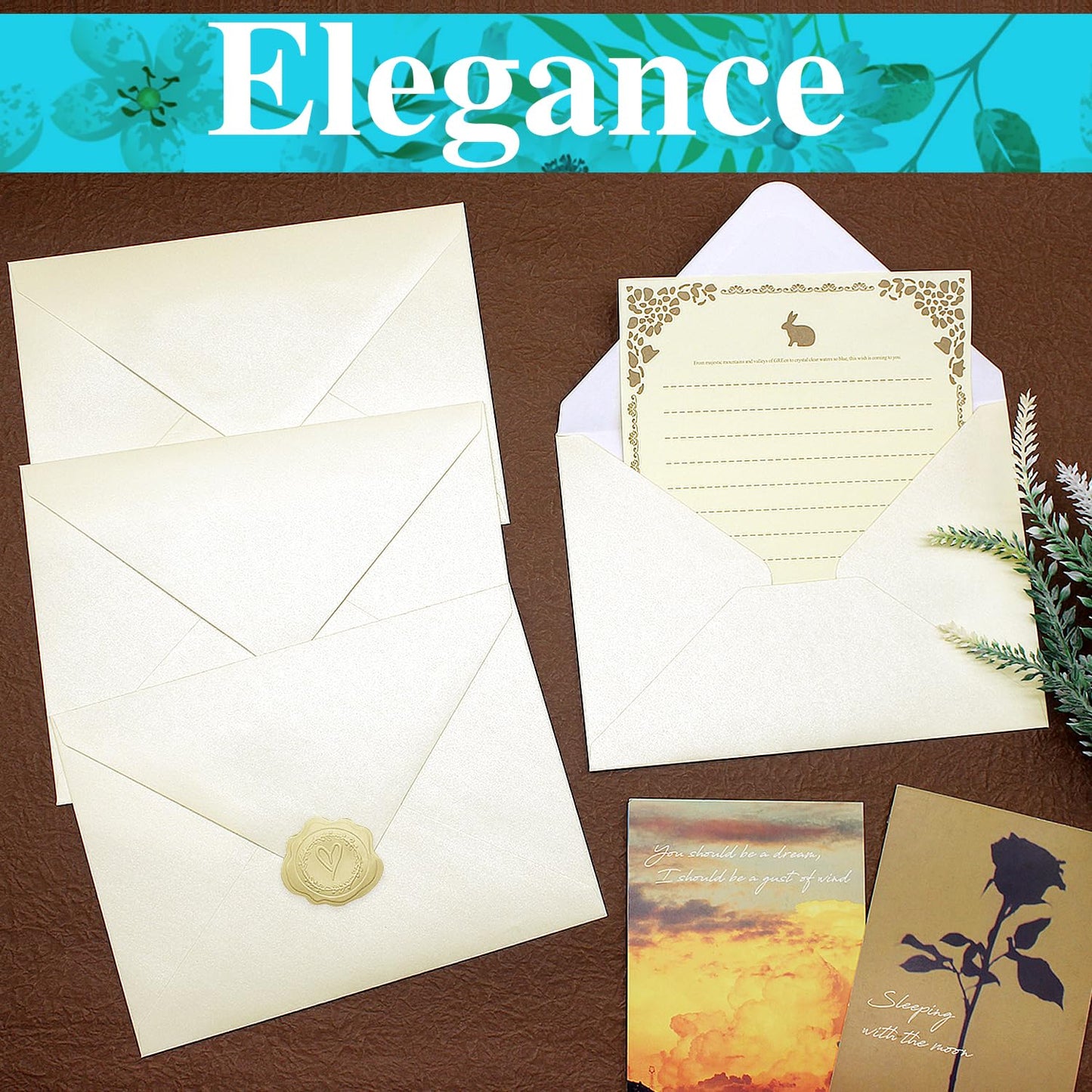 Zooyinfy 50 Pack 5 x 7 Pearl Envelopes，Self-Seal A7 Shimmer Envelopes,with V-Flap for Greeting Cards, Invitation Envelopes for Wedding, Graduation, Baby Shower, Party(Ivory Pearl)