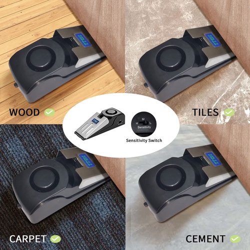ZZRUI 2 Pack Door Stop Alarm with 120dB Siren, Wedge Door Stopper Security Device for Travel, Apartment, Hotel, Home – Portable Anti-Theft Floor Alarm for Entry Alert & Self Defense, Black