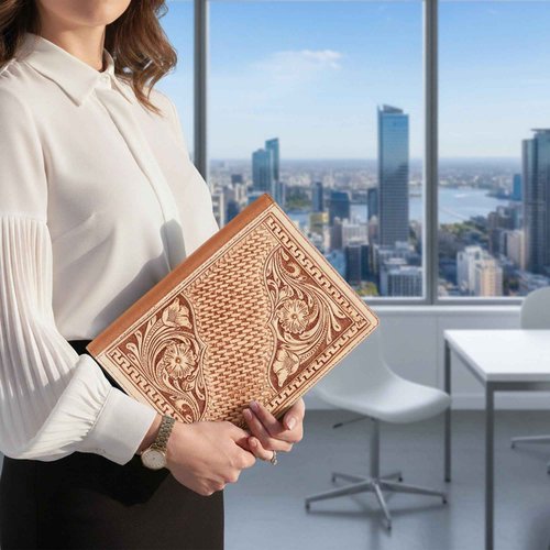 Merbaa Handmade Leather File Folder – Premium Cowhide Leather Resume Holder for Men & Women – A4/Letter Size Organizer with Pockets – Document Case for Office, Interviews, Meetings (Tan)