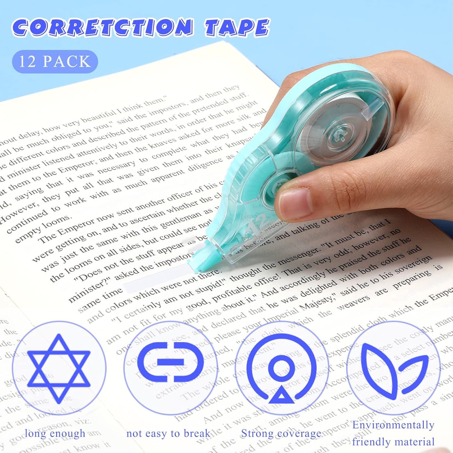 Yexiya Correction Tape - 12 Pcs White 0.2 Inch x 39.4 Feet Easy-To-Use Applicator | Back to School Supplies
