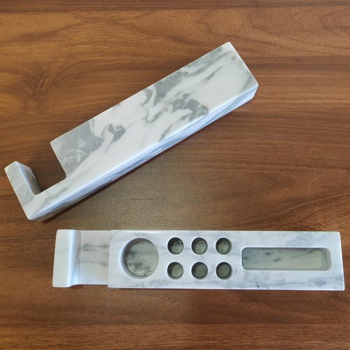 SIRIZEN-DIVING Natural Marble Pen Holder for Desk Docking Station Desk Accessories & Desk Organizer Phone Solid Stone Rulers Pencil Holder for Office (phone&pen white holder)