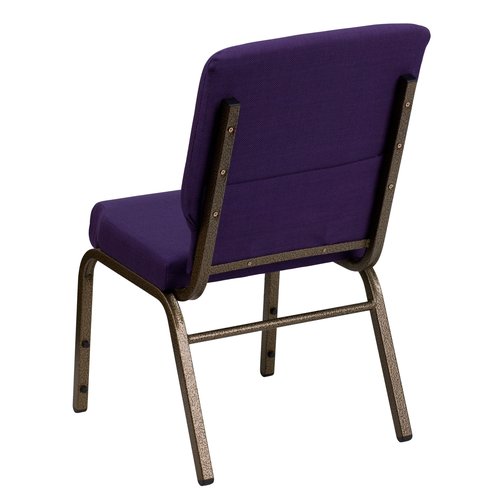 EMMA + OLIVER Stacking Auditorium Chair with 19" Seat - Royal Purple Fabric/Gold Vein Frame