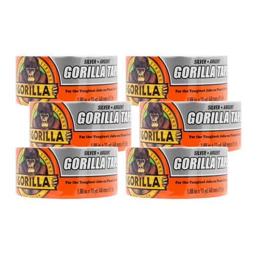 Gorilla Tape, 1.88 in x 10 yd, Silver (Pack of 6) - Duct, Utility, Triple Layer Strength, Indoor & Outdoor, Weather Resistant Shell