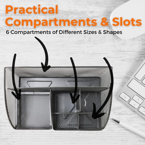 Mesh Desk Organizer - Stylish Office Accessory with 6 Compartments & Drawer | Includes Sticky Notes