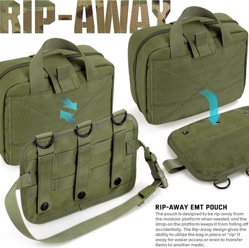 LIVANS Tactical Molle Medical Pouch - Large Capacity IFAK with Quick Release & Headrest Mount | Includes Flag & Cross Patch