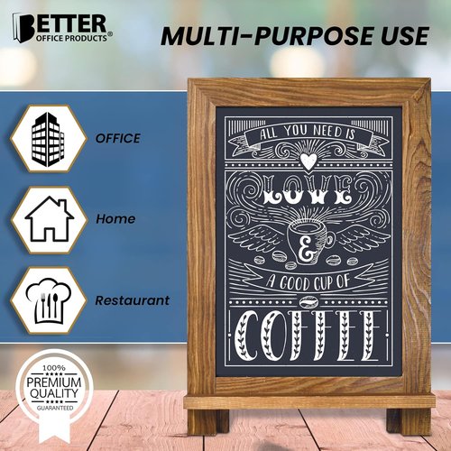 Better Office Products Framed Chalkboard Sign - Rustic Wood Frame, 9.5" x 14", Magnetic with Ledge & Stand, Includes White Chalk Marker