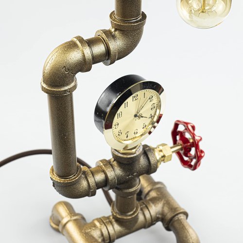Y-Nut Steampunk Lamp with Dimmer, Dimmable Loft Style Industrial Vintage Antique Style Light with Bulb, Clock with Iron Piping Desk Lamp, Retro Desk Lamp LL-029