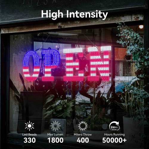 LemonNova 30'' x 10" LED Open Signs for Buisness, Remote Control and Adjustment Brightness & Speed - 14 Mode, Large Open Closed Sign for Bar Store Restaurant Office Hotel Salon USA Flag
