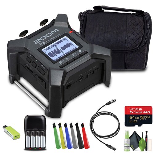 Zoom F3 Professional Field Recorder, 32-bit Float Recording, 2 Channel Recorder, Dual AD Converters, 2 Locking XLR/TRS Inputs, Battery Powered, Wireless Control Bundle with Accessories