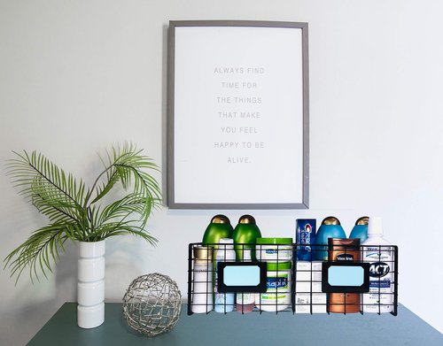 2-Slot Home Office Desk Organizer - Wall Mount Magazine Holder - Metal Mail Basket - Black