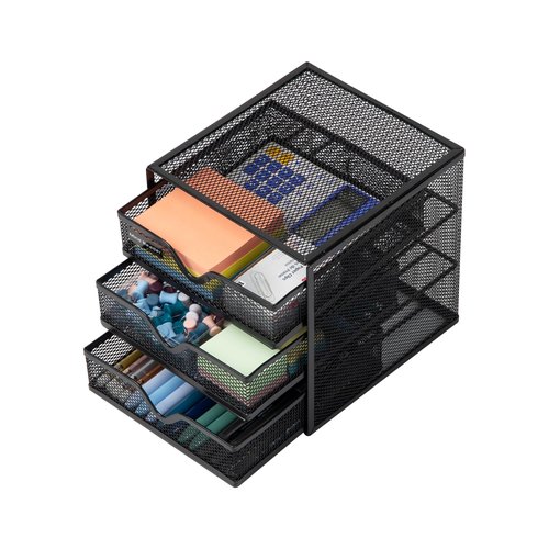 Mind Reader Desktop Accessory Storage, Desk Supplies, Organizer, Office, Metal Mesh, 6.25" L x 6.5" W x 6.5" H, Black