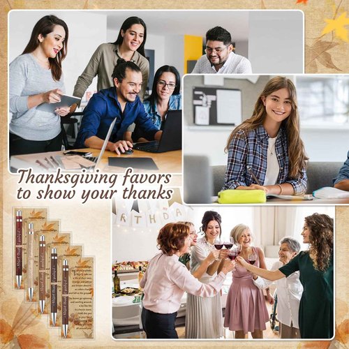 Epakh 100 Sets Thanksgiving Gifts Bulk, Fall Pens with Greeting Cards, Fall Party Favors for Adults, Friendsgiving Party Favors, Thanksgiving Gifts for Coworker, Teacher, Employee, Office Supplies
