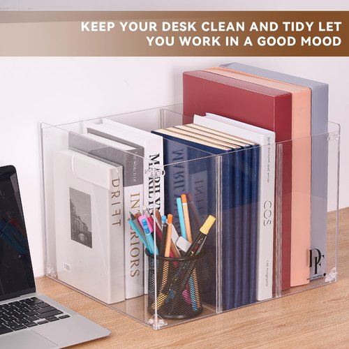 DF 3-Section Acrylic File Organizer with Handles – Clear File box for Documents, Books & Office Supplies – Desktop Hanging File Organizer - Compact and Durable Design for Home or Office Use