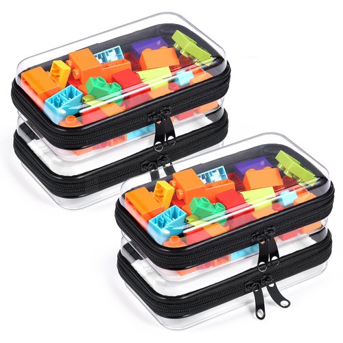 4 Pack Zippered Hard Pouch, Clear Plastic Storage Box Containers Small Toiletry Bag, Clear Hard Shell Zipper Case for Small Items, Toys, Building Blocks, Puzzles, Cosmetics, Stationery Accessories