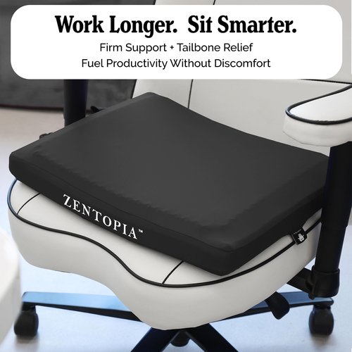 ZENTOPIA Gel and Memory Foam Seat Cushion – Office – Ergonomic Cushion Pad for Tailbone Pain - Desk Chair Car Seat Cushion Driving - Sciatica & Back Pain Relief (Black)