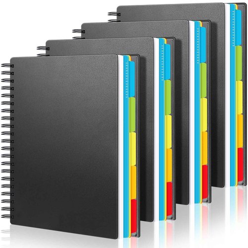 Yeaqee 4 Pack 5 Subject Notebook, College Ruled, Spiral Notebook with Removable Dividers, 8.5" x 11" 400 Pages (200 Sheets) Writing Journal for School Office Home Supplies