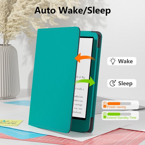 Lainergie Kindle Case for New 6" Kindle (11th Generation, 2024/2022 Release), Slim PU Leather Smart Shell Cover for Kindle Basic with Stand, Hand Strap, Auto-Wake/Sleep Not for Alcatel TCL, Jade