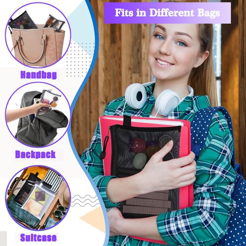 CACASO 15-Piece Nylon Mesh Zipper Pouch Set - Black Makeup Bags, Cosmetic Pouches, Travel Bags (9.5 x 7.5 Inch)