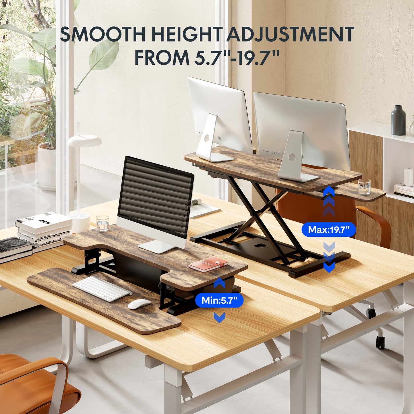 FLEXISPOT 42" Electric Standing Desk Converter Height Adjustable Desk Strong Weight Capacity Motorized Stand up Desk Riser for Office Home, Rustic Color