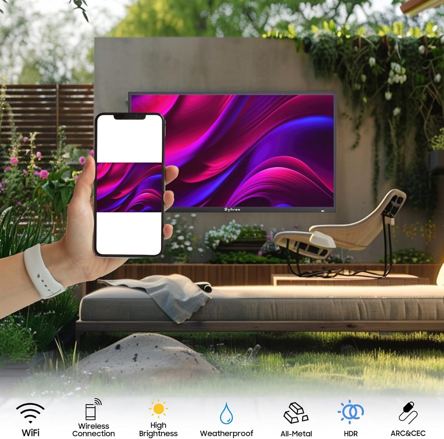 SYLVOX 75” Outdoor Smart TV - Superior Waterproof Performance & Anti-Glare Matte Finish | Dolby Atmos, 1000 Nits