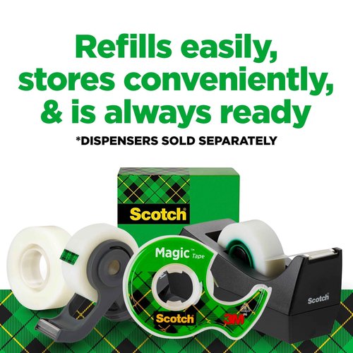 Scotch Magic Tape Refill Rolls, Invisible Matte Finish, 3/4" x 1000" (1" Core), 2-Pack (20 Total Rolls), Permanent Adhesive for Office, School, and Gift Wrapping