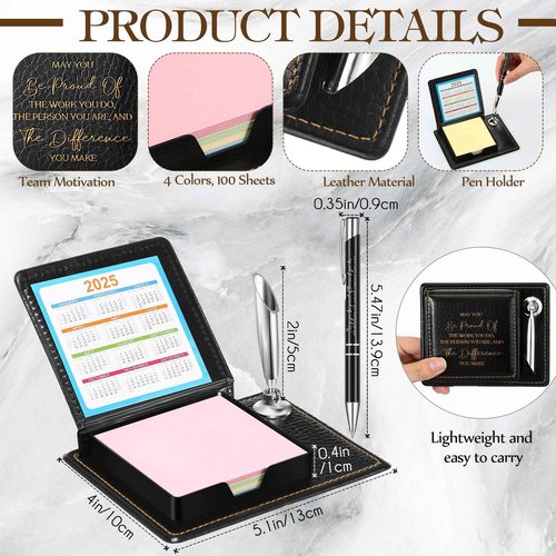 Resurhang 12 Set Employee Appreciation Gifts Bulk Inspirational Gifts Team Gift Bag PU Leather Notepad Holder with Pen Holder Team Keychain Ballpoint Pen Bulk Gifts for Colleagues Employees(Proud)