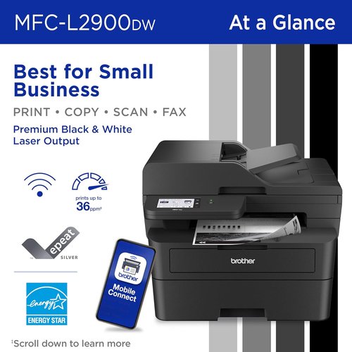 Brother Professional Laser Printer - High-Speed 36 PPM Monochrome All-in-One with Wireless Duplex Printing & 3.5" Touchscreen