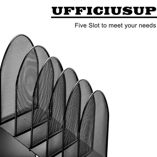 UFFICIUSUP Desktop File Organizers 2 Pack Inclined Document Holders 5 Section Office Supplies Mesh Vertical File Sorters Metal File Storages (2)