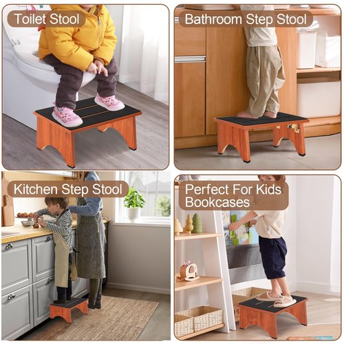 Step Stool Foldable, Wooden Step Stool with Non-Slip Rubber Stepping Feet, Folding Platform Step Stools for Adults Seniors in Kitchen, Home, Bedroom, Office, Rv, Easy to Carry,450 LBS Capacity (Brown)
