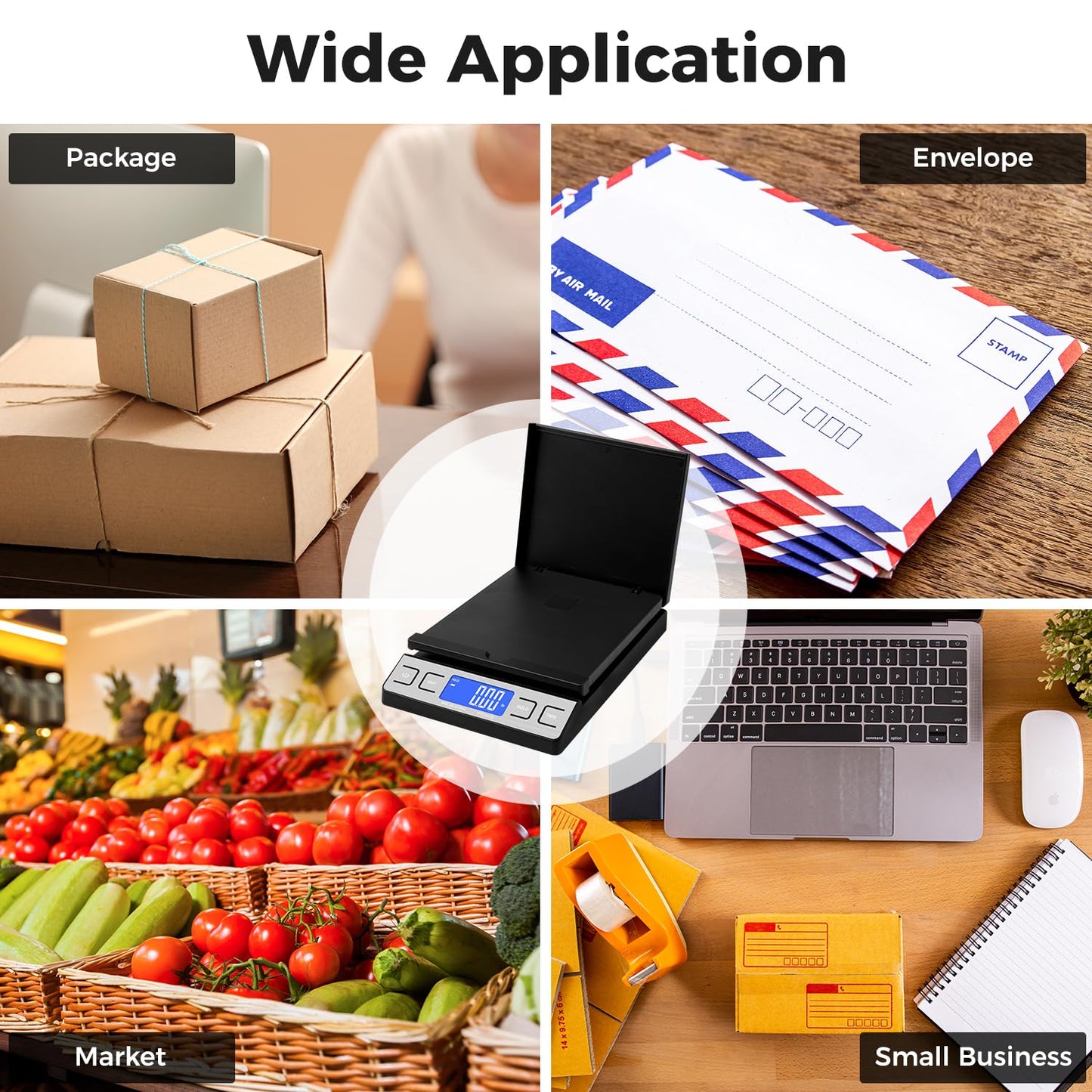 TIPRE Digital Shipping Postal Scale - 66lb Capacity with Envelope Holder & Tare Function | Black