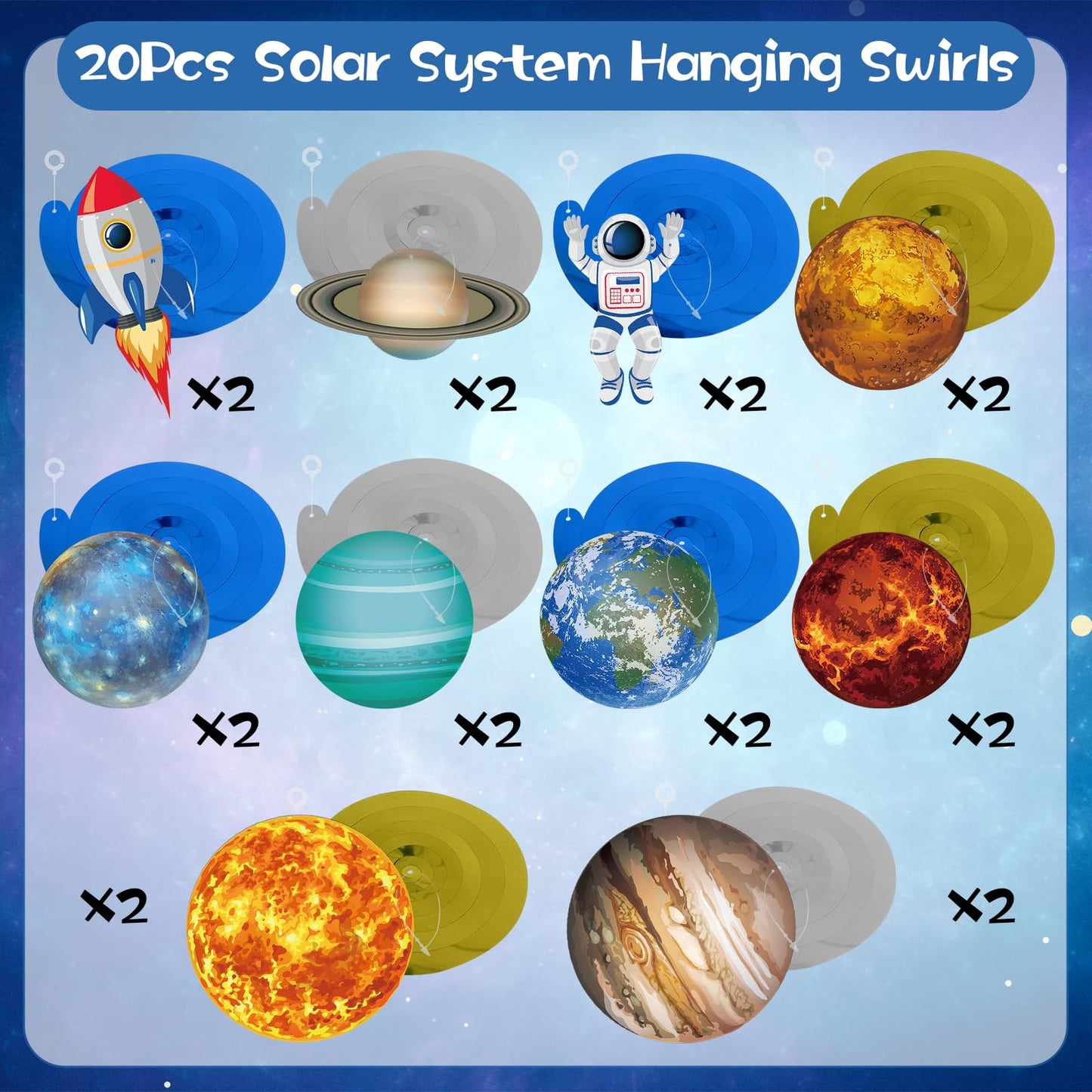 40Pcs Solar System Hanging Swirl Decorations, Outer Space Party Ceiling Hanging Swirls Space Themed Party Swirls Streamers for Space Themed Birthday Baby Shower Party Decor Supplies