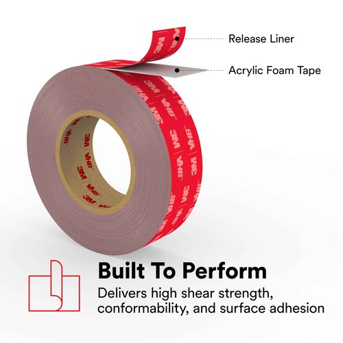 VHB 3M Tape RP+110GF, Gray, 1 in x 36 yd, 45 mil, Film Liner